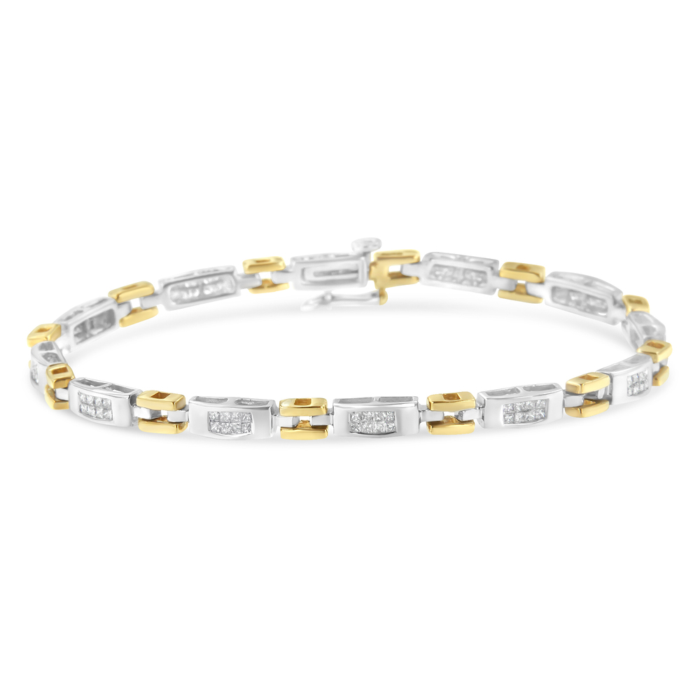 10K Two-Tone Gold Princess Cut Diamond Geo Link Bracelet (1.00 cttw, H-I
